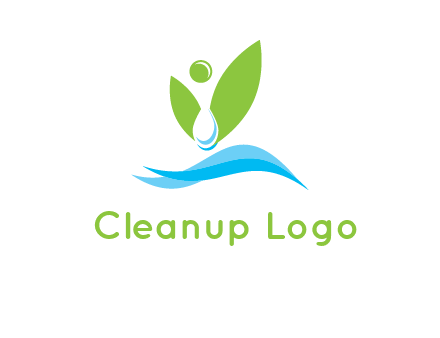 water drop with abstract leaves person on waves logo