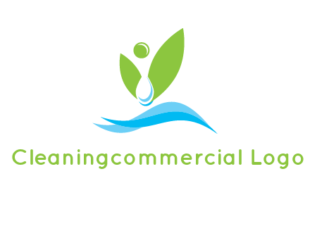 water drop with abstract leaves person on waves logo
