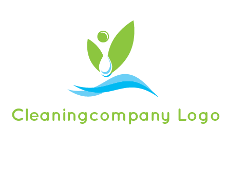 water drop with abstract leaves person on waves logo