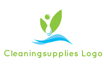 water drop with abstract leaves person on waves logo