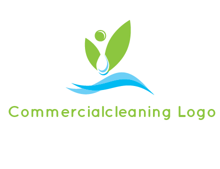 water drop with abstract leaves person on waves logo