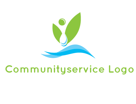 water drop with abstract leaves person on waves logo