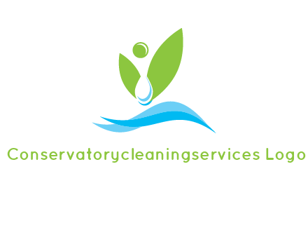 water drop with abstract leaves person on waves logo