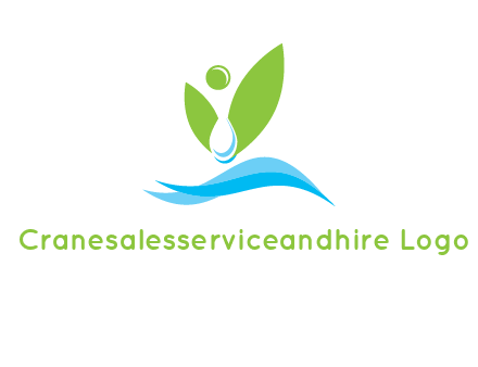 water drop with abstract leaves person on waves logo