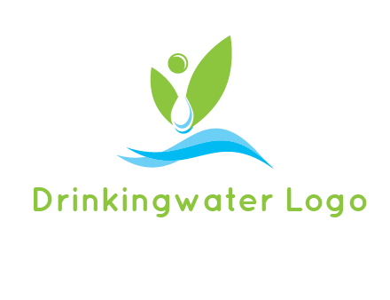 water drop with abstract leaves person on waves logo