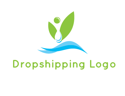 water drop with abstract leaves person on waves logo
