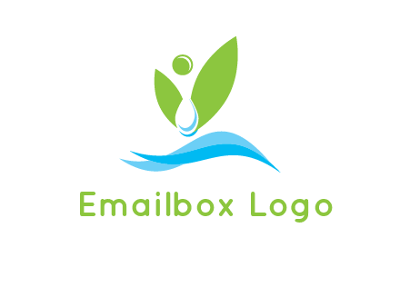 water drop with abstract leaves person on waves logo