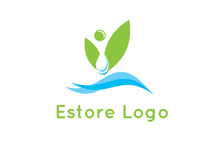 water drop with abstract leaves person on waves logo