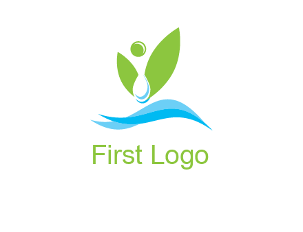 water drop with abstract leaves person on waves logo