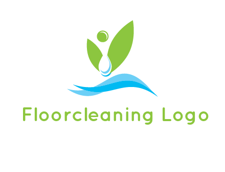 water drop with abstract leaves person on waves logo