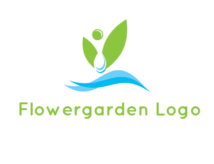 water drop with abstract leaves person on waves logo