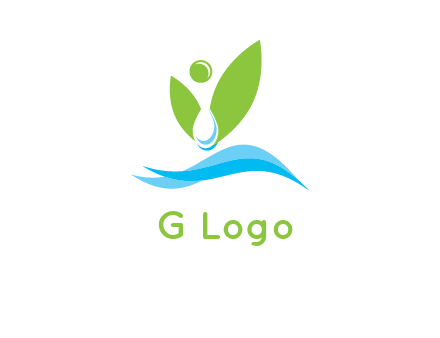 water drop with abstract leaves person on waves logo