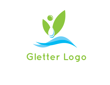 water drop with abstract leaves person on waves logo
