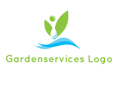 water drop with abstract leaves person on waves logo