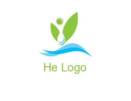 water drop with abstract leaves person on waves logo