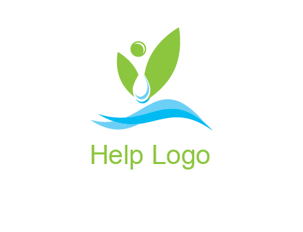 water drop with abstract leaves person on waves logo