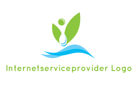 water drop with abstract leaves person on waves logo