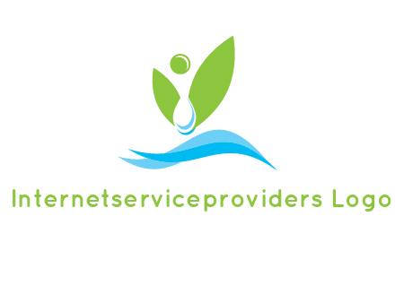 water drop with abstract leaves person on waves logo