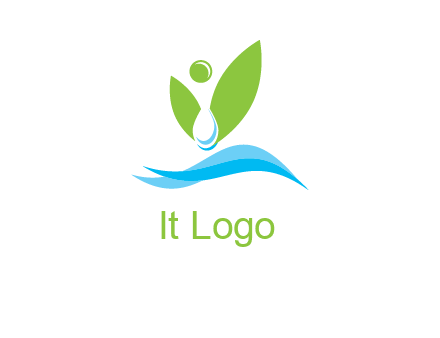 water drop with abstract leaves person on waves logo