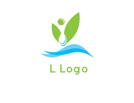 water drop with abstract leaves person on waves logo