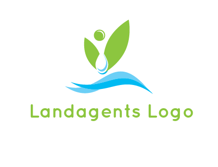 water drop with abstract leaves person on waves logo