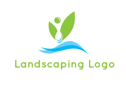 water drop with abstract leaves person on waves logo