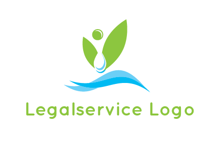 water drop with abstract leaves person on waves logo