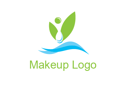 water drop with abstract leaves person on waves logo