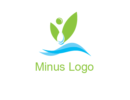 water drop with abstract leaves person on waves logo
