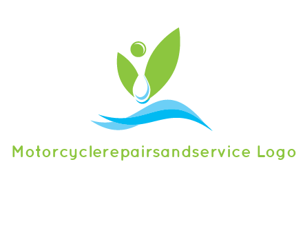 water drop with abstract leaves person on waves logo