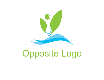 water drop with abstract leaves person on waves logo