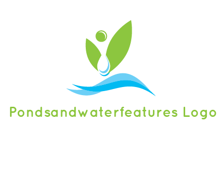 water drop with abstract leaves person on waves logo