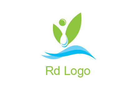 water drop with abstract leaves person on waves logo