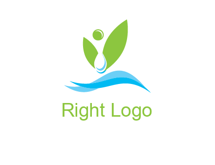 water drop with abstract leaves person on waves logo
