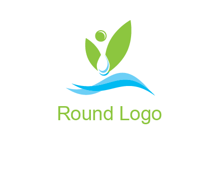 water drop with abstract leaves person on waves logo
