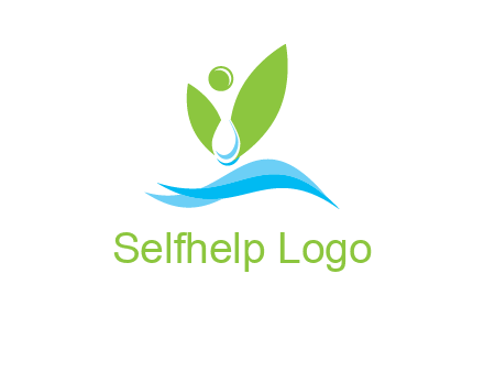 water drop with abstract leaves person on waves logo