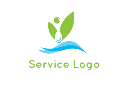 water drop with abstract leaves person on waves logo