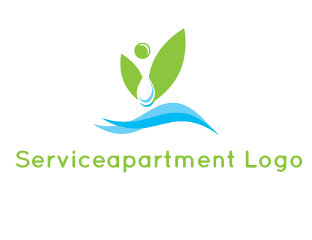 water drop with abstract leaves person on waves logo