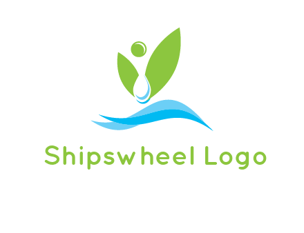 water drop with abstract leaves person on waves logo