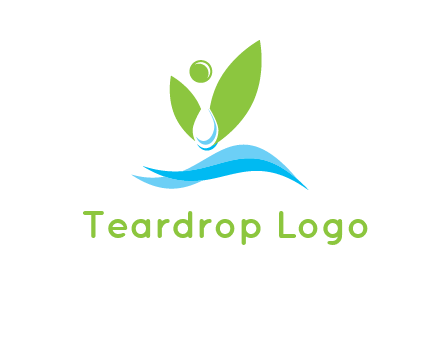 water drop with abstract leaves person on waves logo