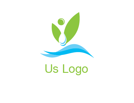 water drop with abstract leaves person on waves logo
