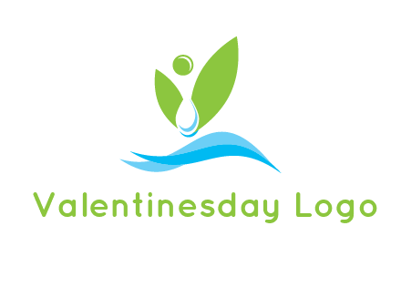water drop with abstract leaves person on waves logo