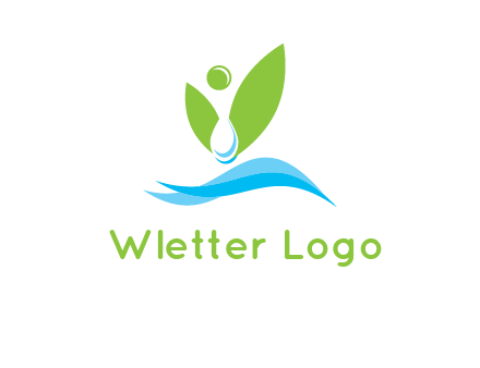 water drop with abstract leaves person on waves logo