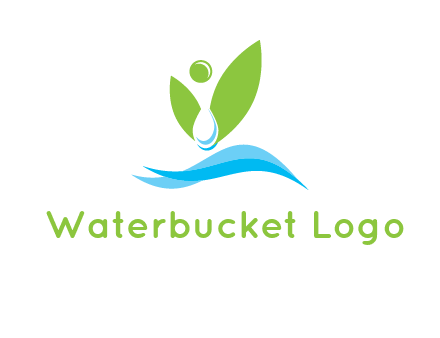 water drop with abstract leaves person on waves logo
