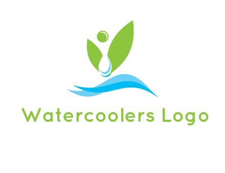 water drop with abstract leaves person on waves logo