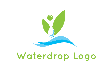 water drop with abstract leaves person on waves logo