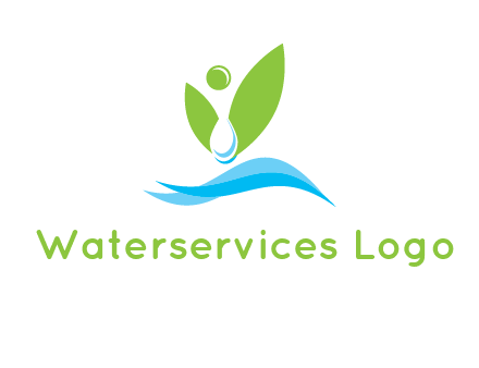 water drop with abstract leaves person on waves logo