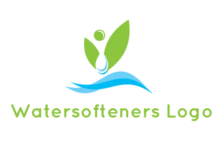 water drop with abstract leaves person on waves logo