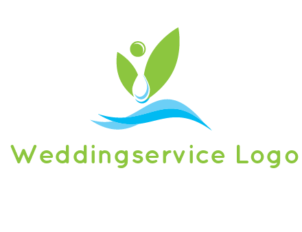 water drop with abstract leaves person on waves logo