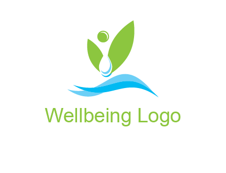 water drop with abstract leaves person on waves logo